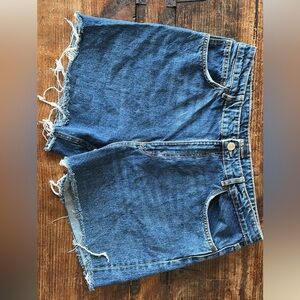 Zara Distressed High-Rise Denim Shorts - Blue